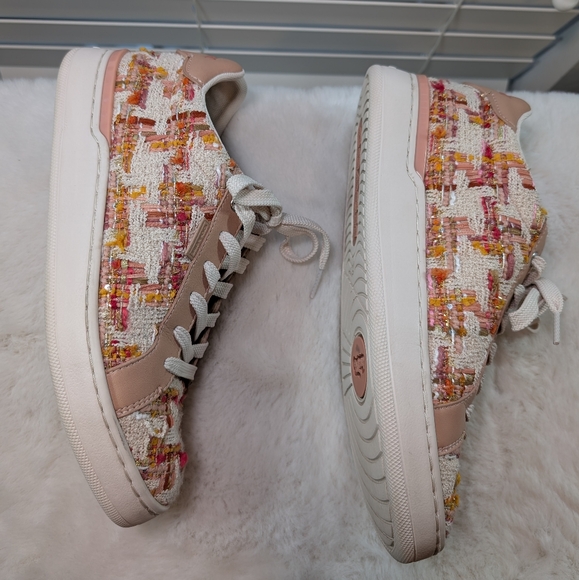Coach Lowline Tweed Sneakers | Size 7.5 | Multicolor Pink & White Tweed with Box - Picture 4 of 16